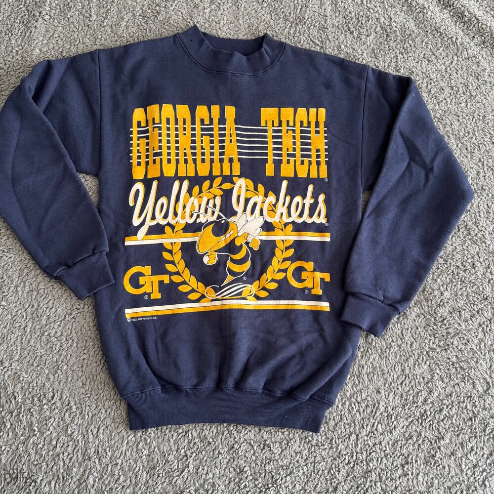 Vintage 1992 Logo Motion Georgia Tech Yellow Jackets Youth L Navy Sweatshirt